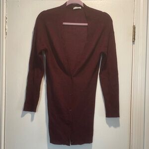 Prada Deep Burgundy Button Down Lightweight Ribbed Cardigan Sweater
